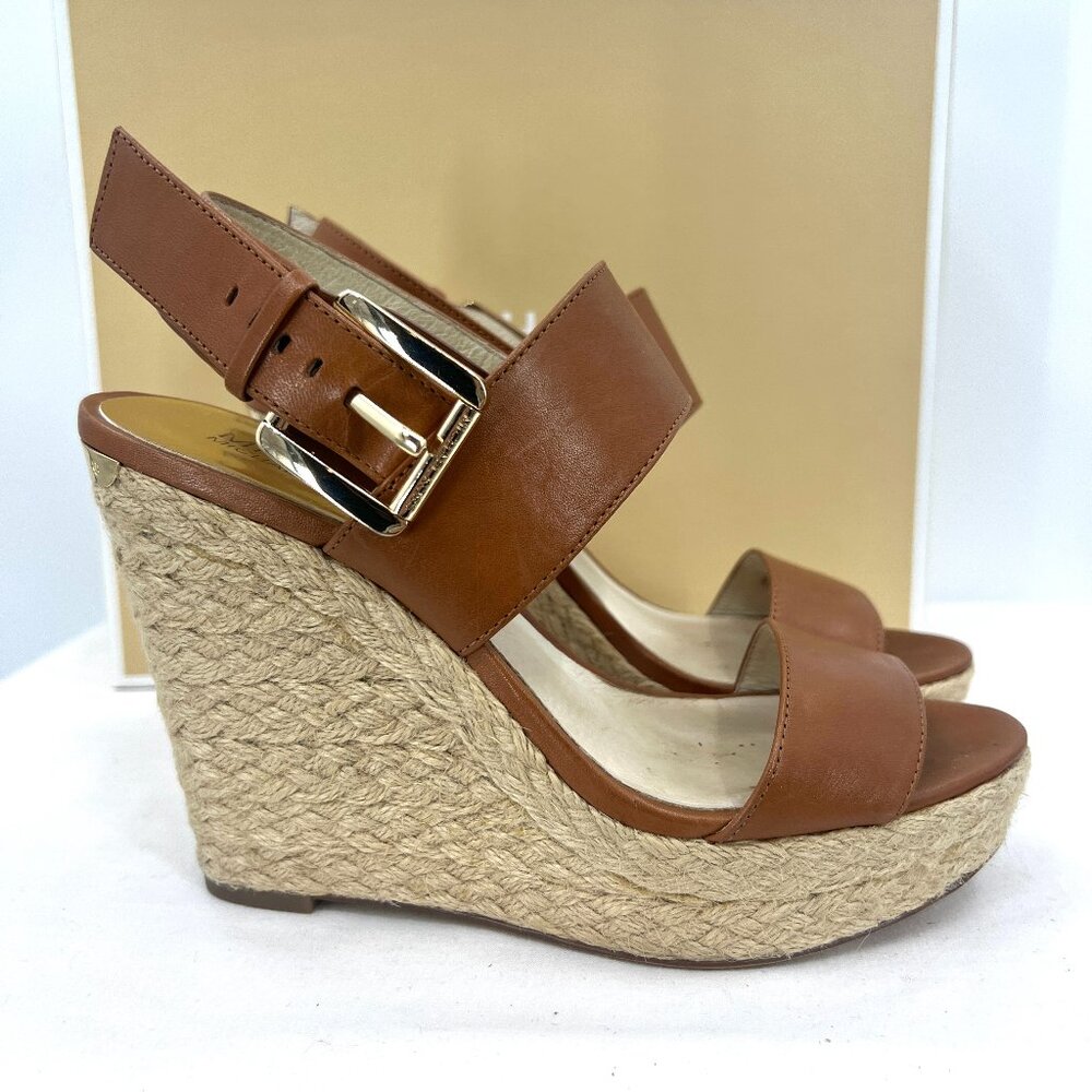 Michael Kors Poesy Wedge Sandals in Luggage Brown Women's 6 M